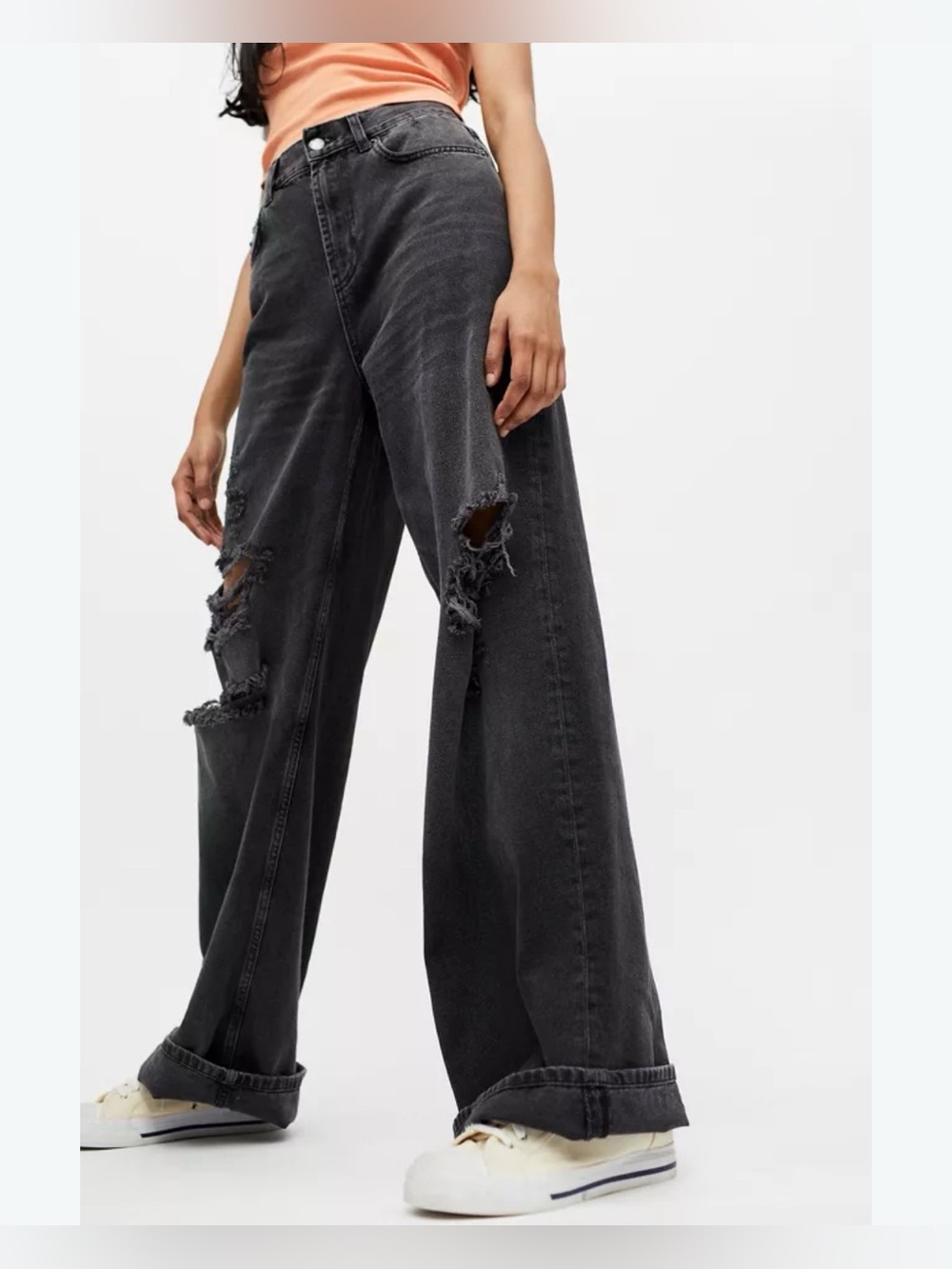 Urban Outfitters BDG Skater Baggy Jeans Black Distressed Wide-Leg High-Rise EUC